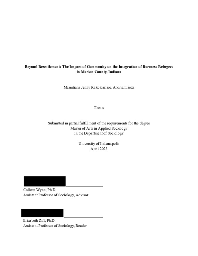 Beyond Resettlement: The Impact of Community on the Integration of Burmese Refugees in Marion County, Indiana Thumbnail