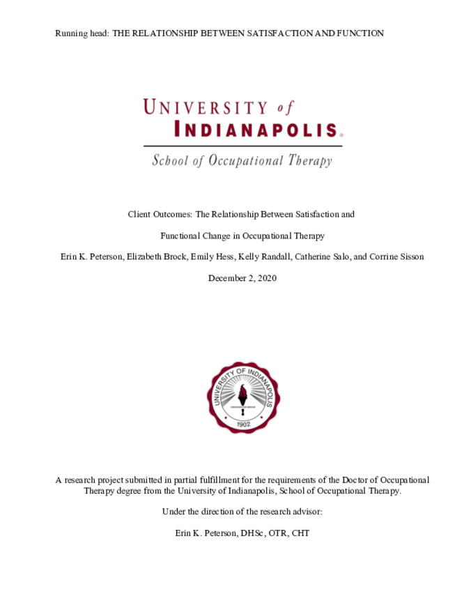 Client Outcomes: The Relationship Between Satisfaction and Functional Change in Occupational Therapy miniatura