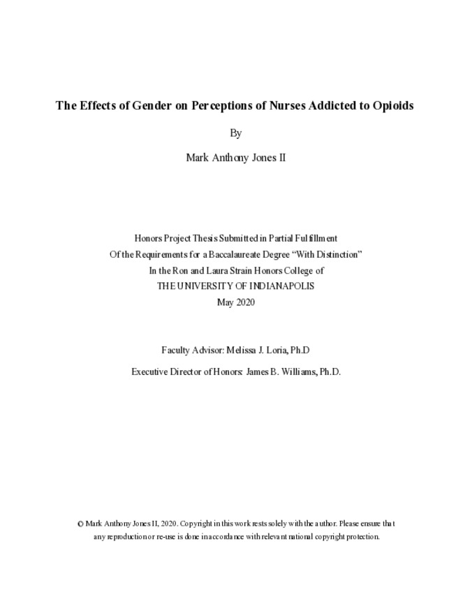 The Effects of Gender on Perceptions of Nurses Addicted to Opioids Miniature
