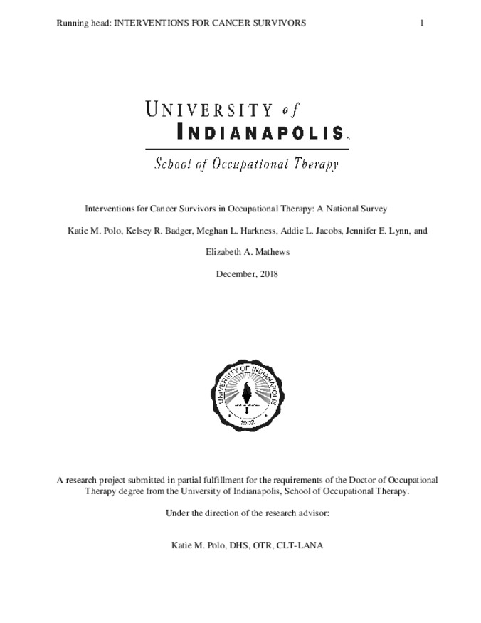 Interventions for Cancer Survivors in Occupational Therapy: A National Survey Thumbnail