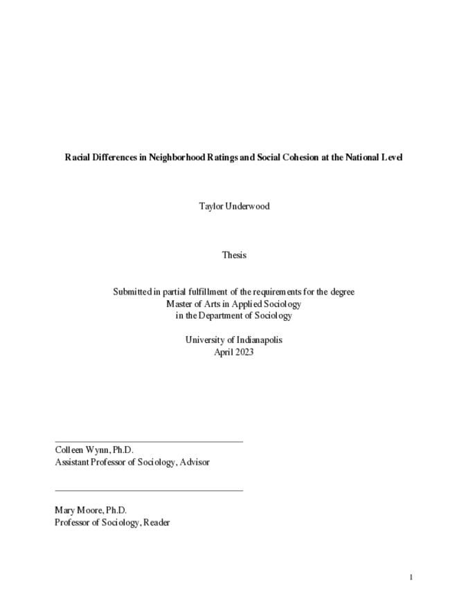Racial Differences in Neighborhood Ratings and Social Cohesion at the National Level Thumbnail