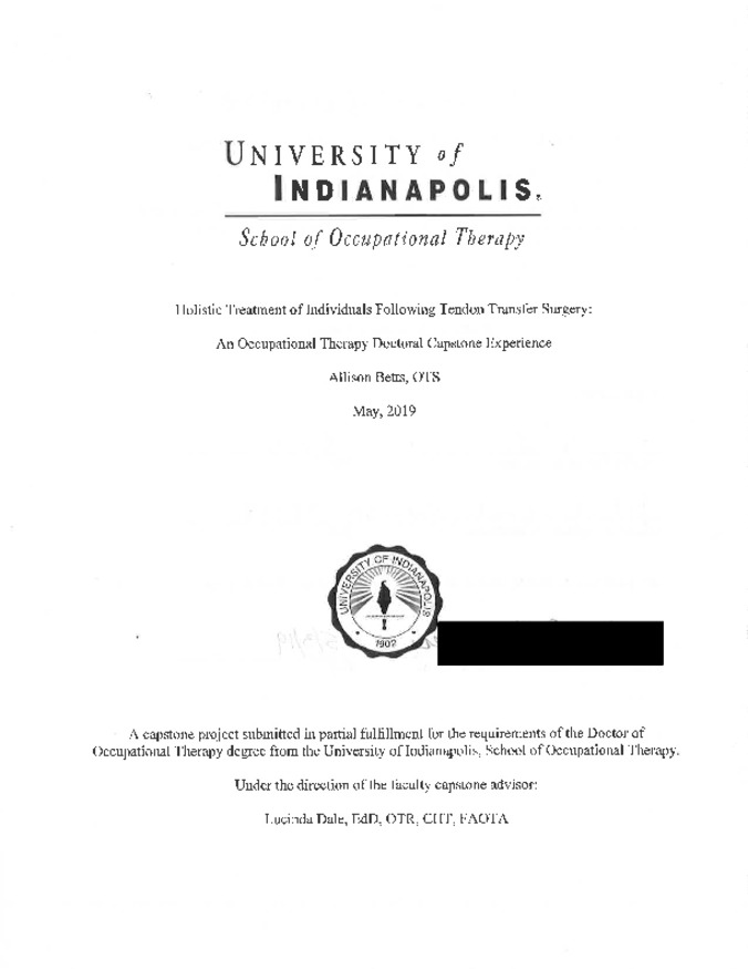Holistic Treatment of Individuals Following Tendon Transfer Surgery: An Occupational Therapy Doctoral Capstone Experience miniatura