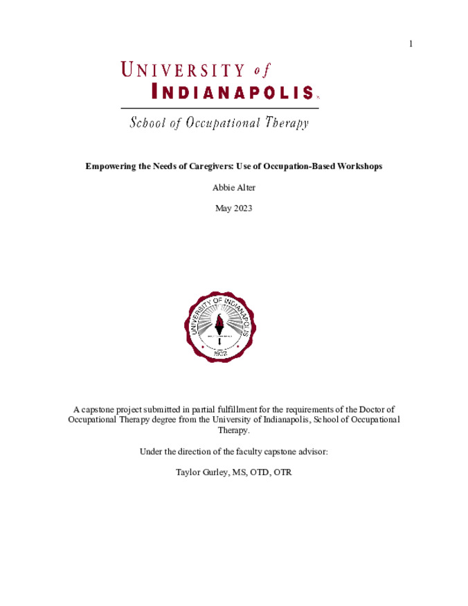 Empowering the Needs of Caregivers: Use of Occupation-Based Workshops Thumbnail