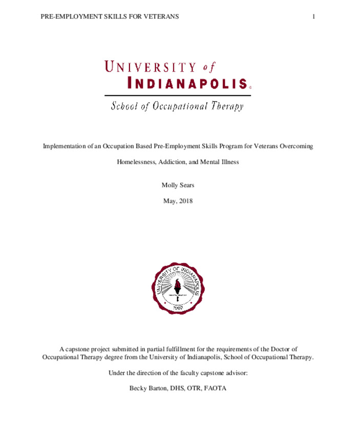 Implementation of an Occupation Based Pre-Employment Skills Program for veterans Overcoming Homelessness, Addiction, and Mental Illness miniatura